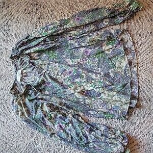 Hale Bob Silk Paisley Floral Long Sleeve Blouse Size Small